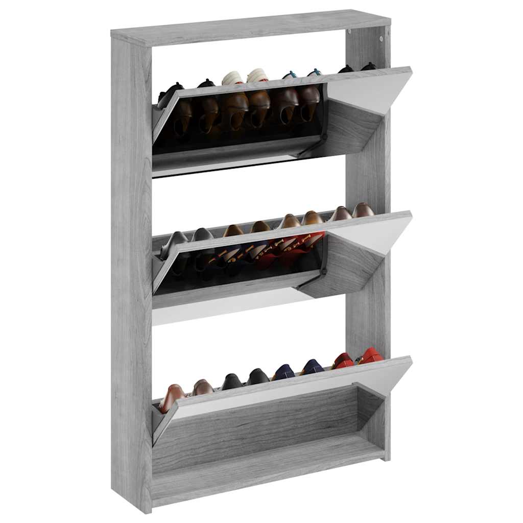 Sapateira com espelho 3 divisórias 63x17x102,5 cm cinza sonoma