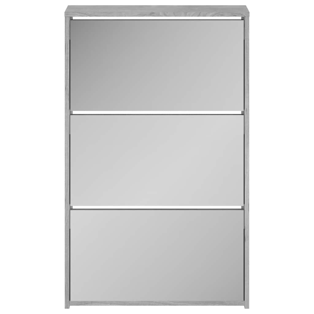 Sapateira com espelho 3 divisórias 63x17x102,5 cm cinza sonoma