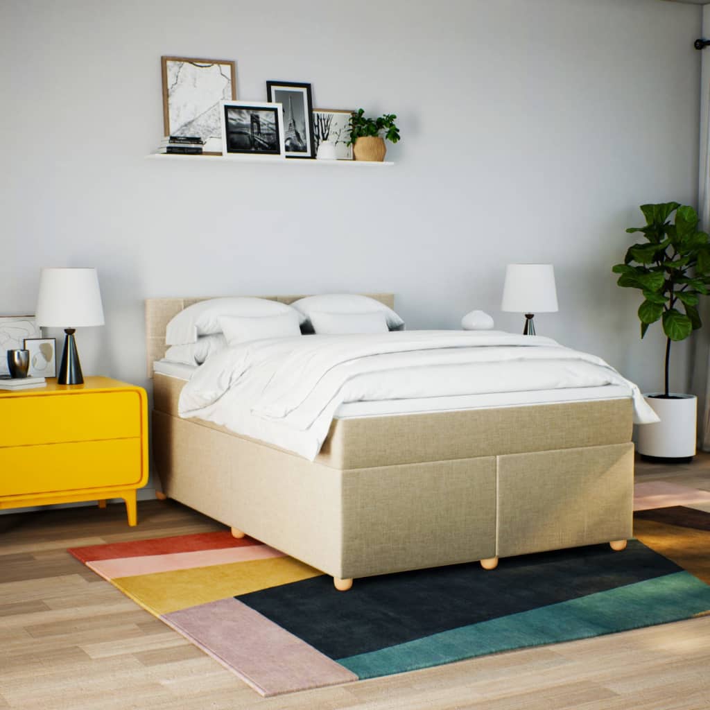 Cama com molas/colchão 140x190 cm tecido cor creme