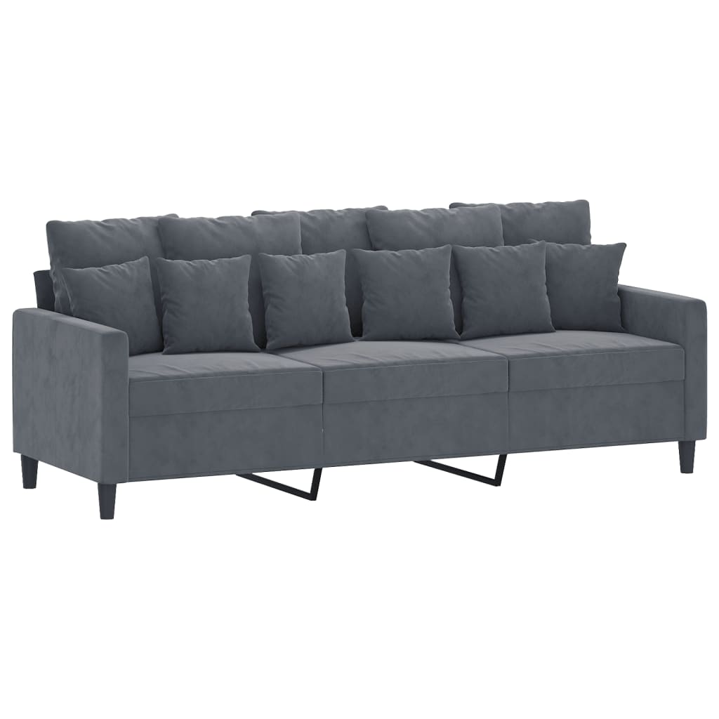 3 Pcs conjunto de sofás com almofadões veludo cinzento-escuro