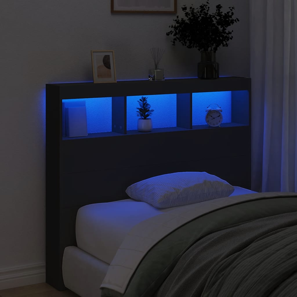 Armário de cabeceira com luzes LED 120x17x102 cm preto