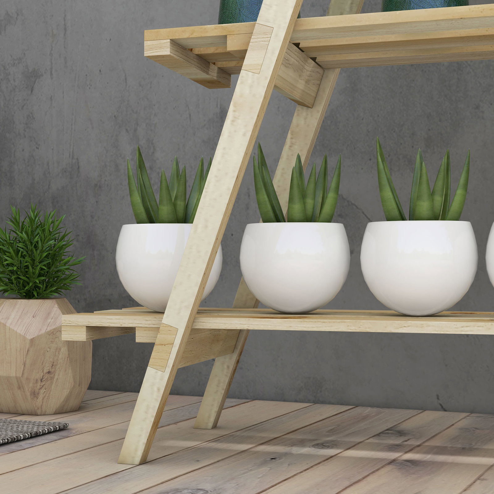 Suporte de madeira para plantas dobrável de 3 níveis com estrutura em forma de a para jardim pátio 100x36x112 cm natural