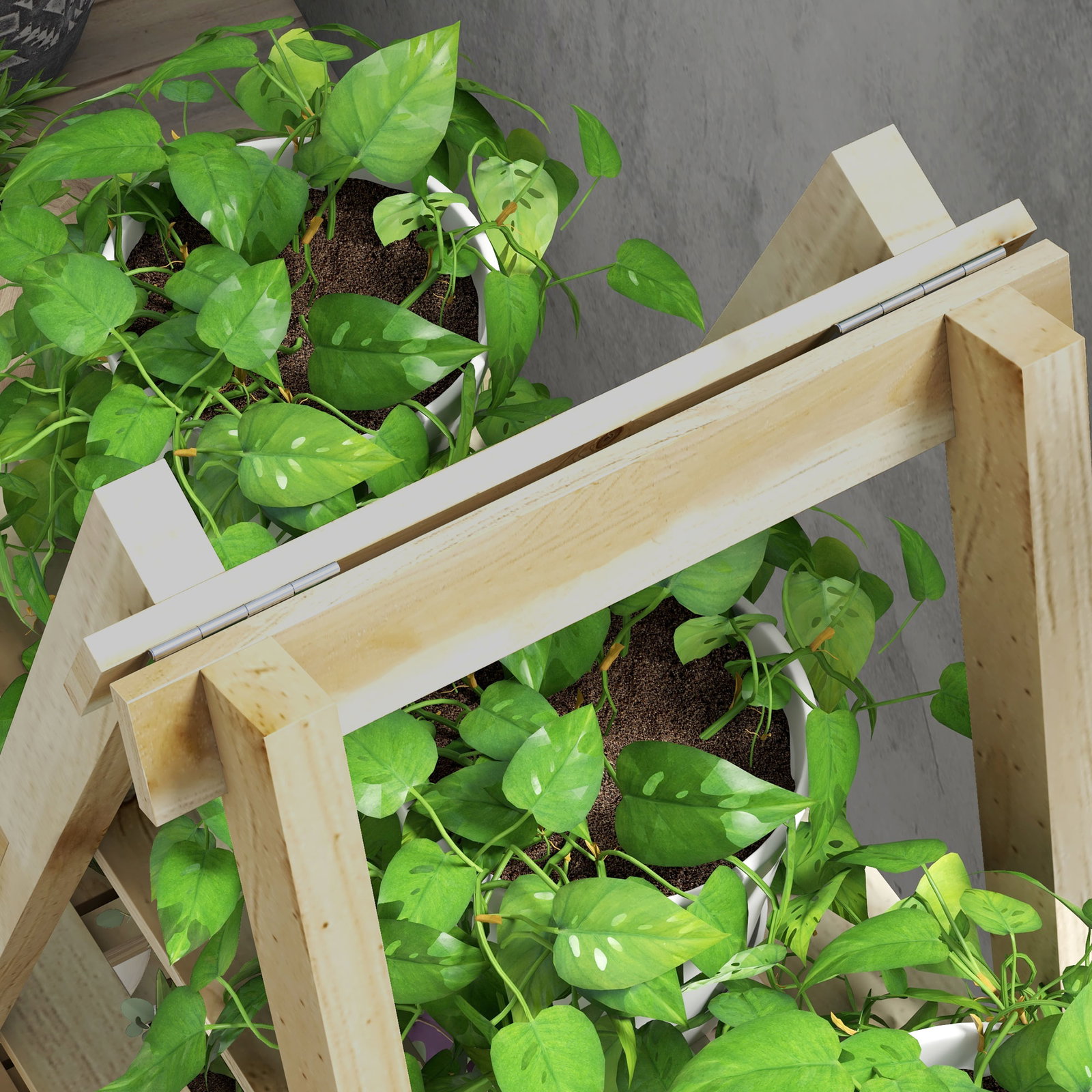 Suporte de madeira para plantas dobrável de 3 níveis com estrutura em forma de a para jardim pátio 100x36x112 cm natural