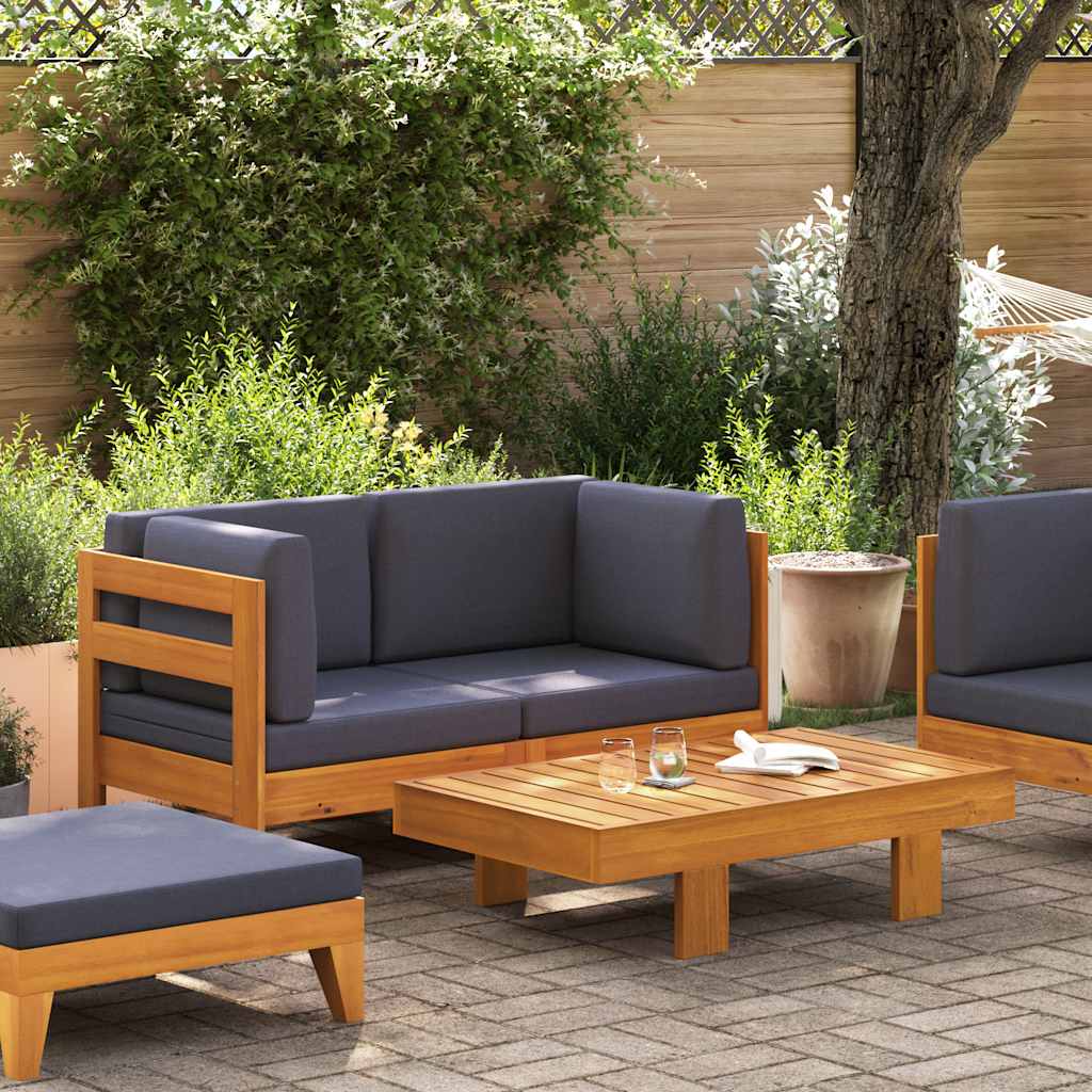2 Pcs conj. lounge de jardim c/ almofadões cinza-escuro acácia