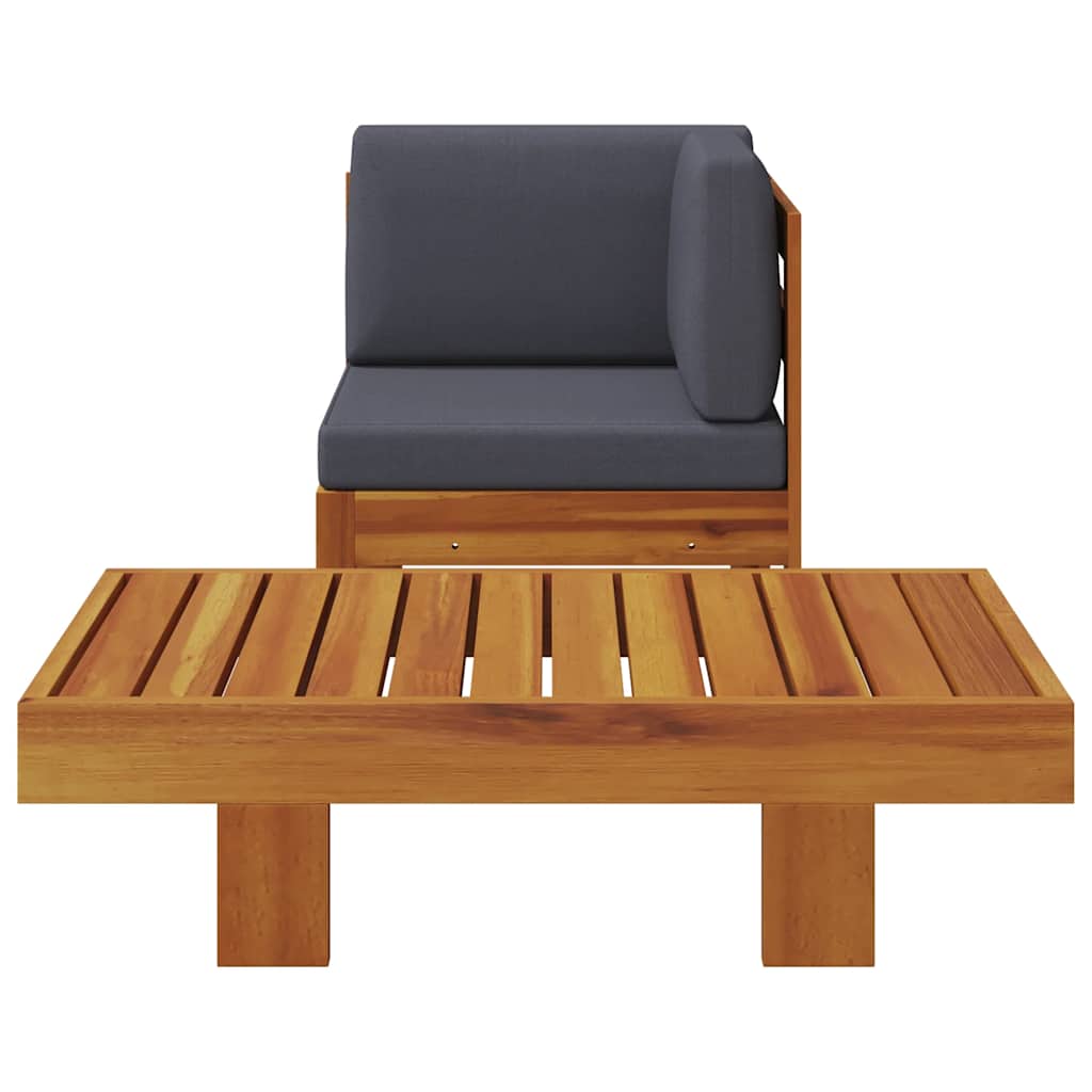 2 Pcs conj. lounge de jardim c/ almofadões cinza-escuro acácia