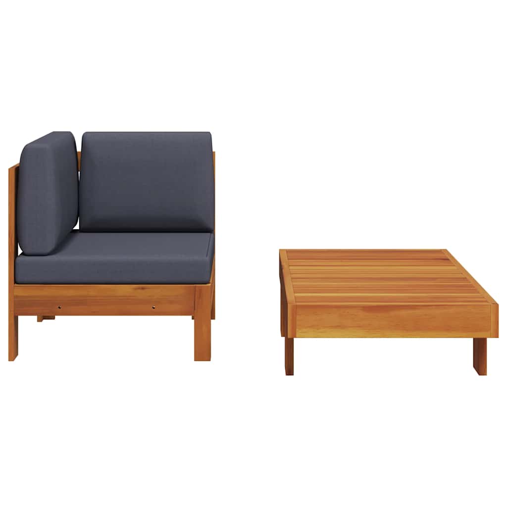 2 Pcs conj. lounge de jardim c/ almofadões cinza-escuro acácia