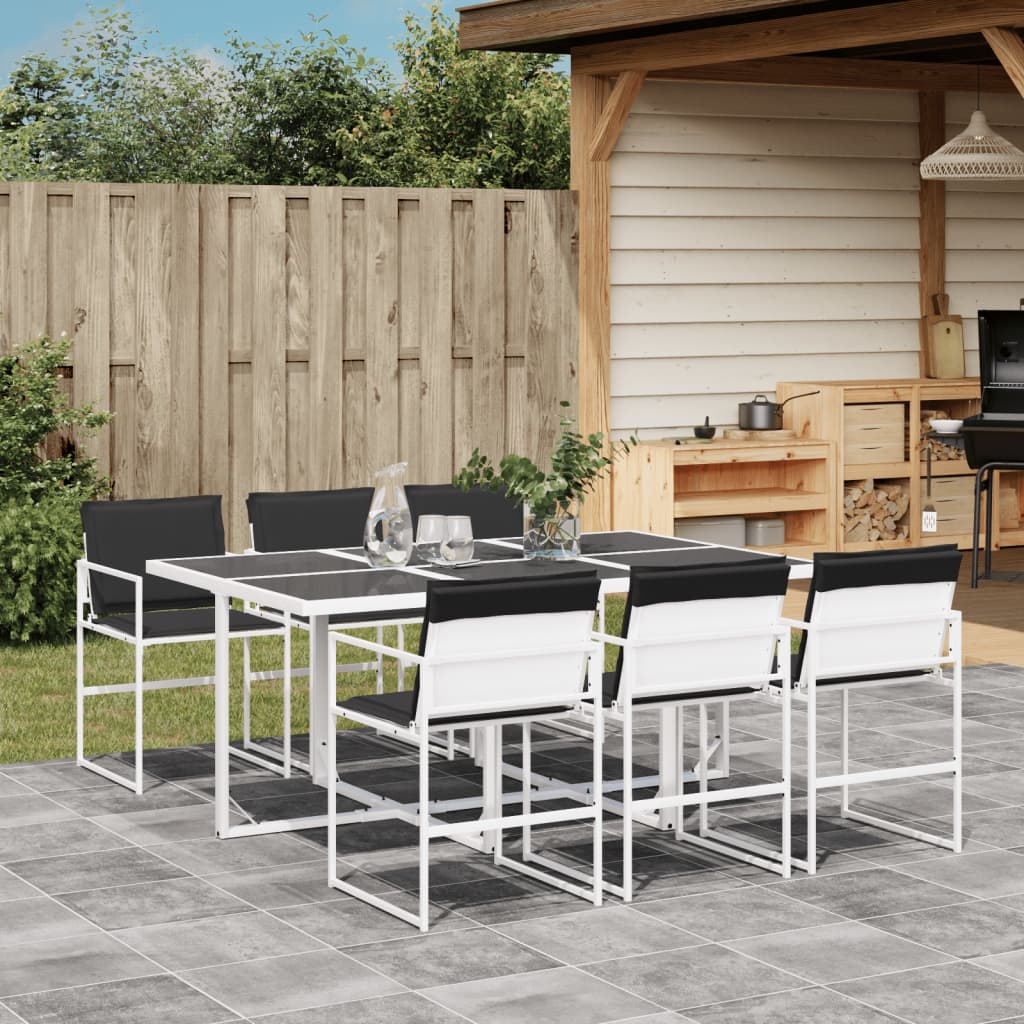 7 Pcs conj. de jantar p/ jardim c/ almofadões textilene branco