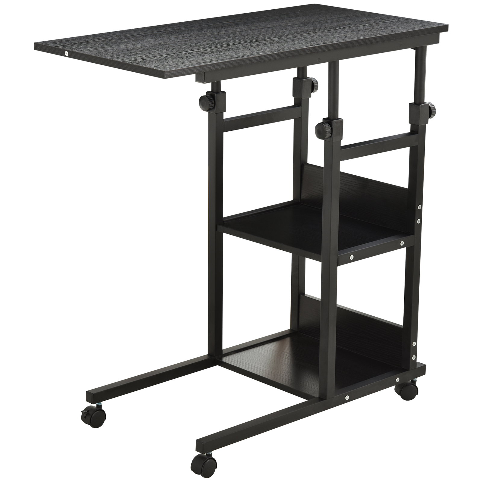 Mesa Lateral para Sofá Mesa lateral em Forma de C com 4 rodas Giratórias Freios Altura Ajustável 3 níveis Estrutura Metálica 80x