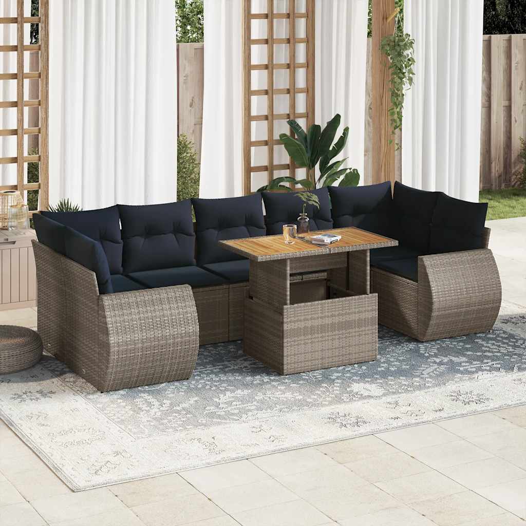 8 Pcs conjunto sofás de jardim c/ almofadões vime PE cinzento