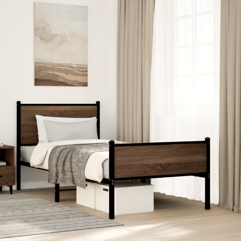 Estrutura de cama sem colchão 80x200 cm metal carvalho castanho