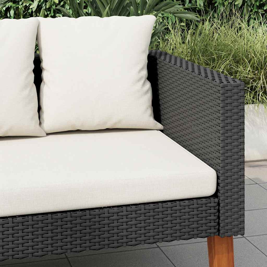 Sofá de jardim 3 lugares com almofadões vime PE preto