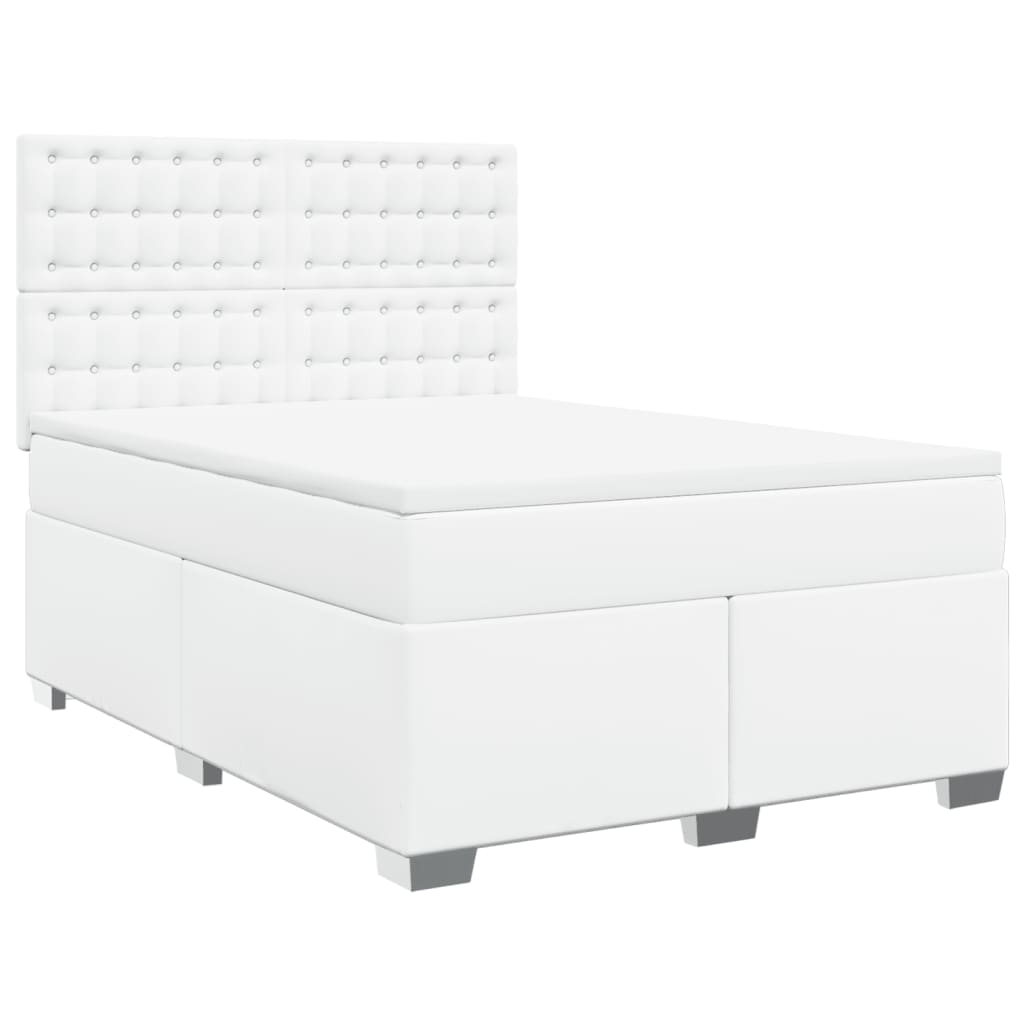 Cama com molas/colchão 140x200 cm couro artificial branco