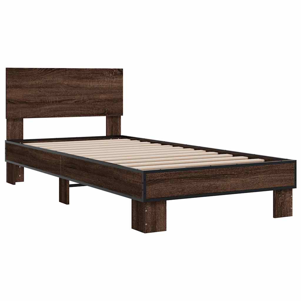 Estrutura de cama derivados de madeira/metal carvalho castanho