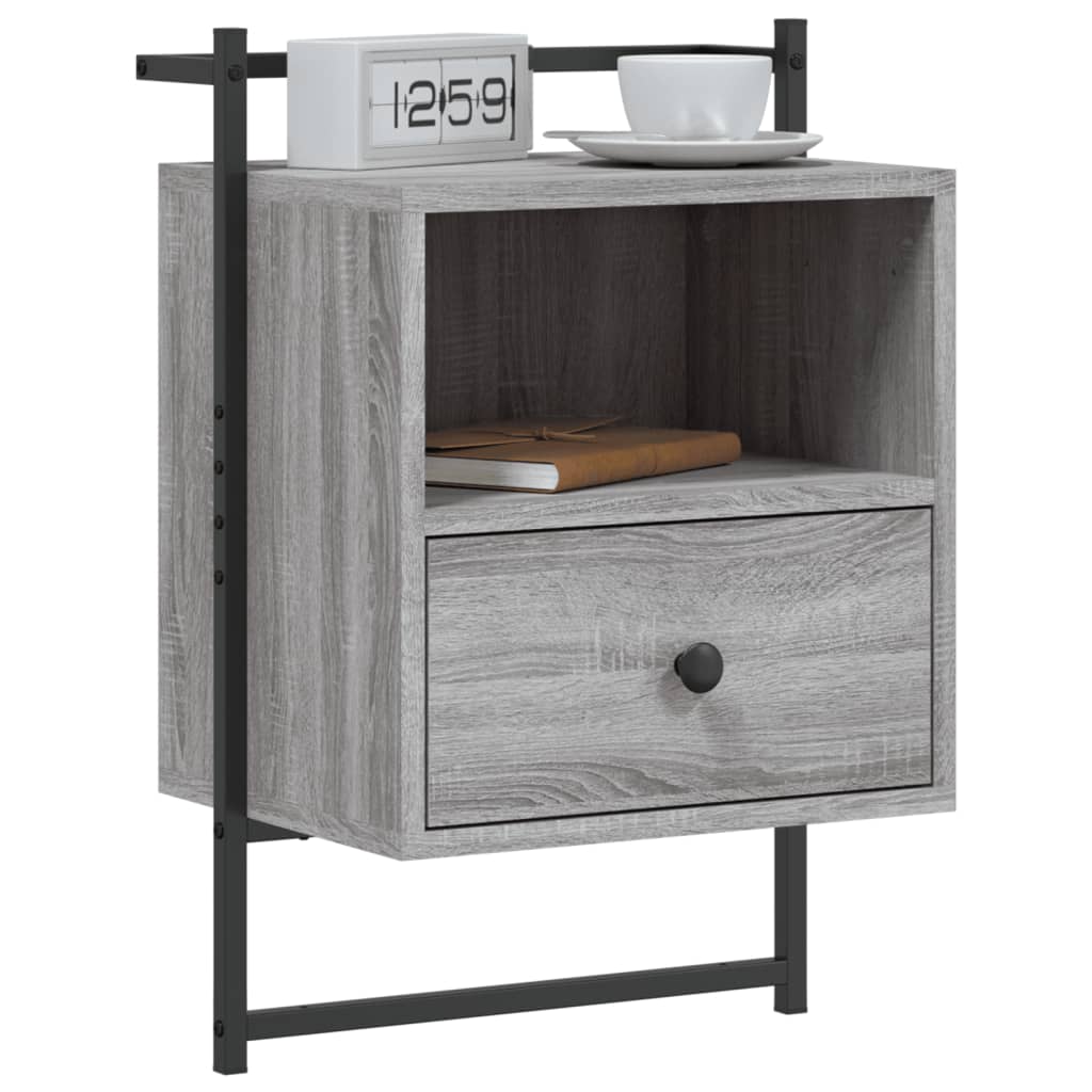 Mesa cabeceira parede 40x30x61cm deriv. madeira cinzento sonoma