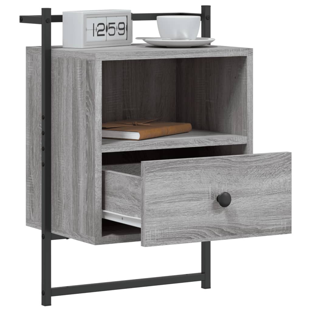Mesa cabeceira parede 40x30x61cm deriv. madeira cinzento sonoma