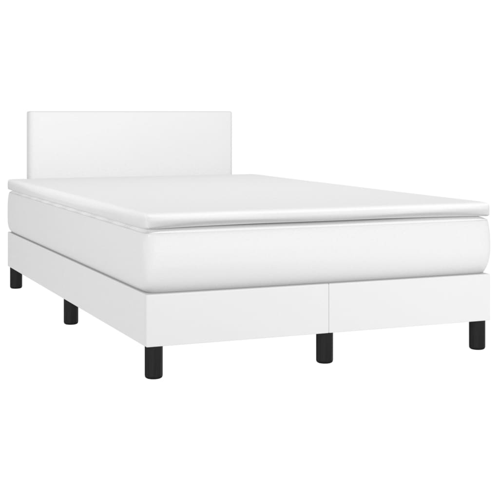Cama box spring c/colchão/LED 120x200cm couro artificial branco