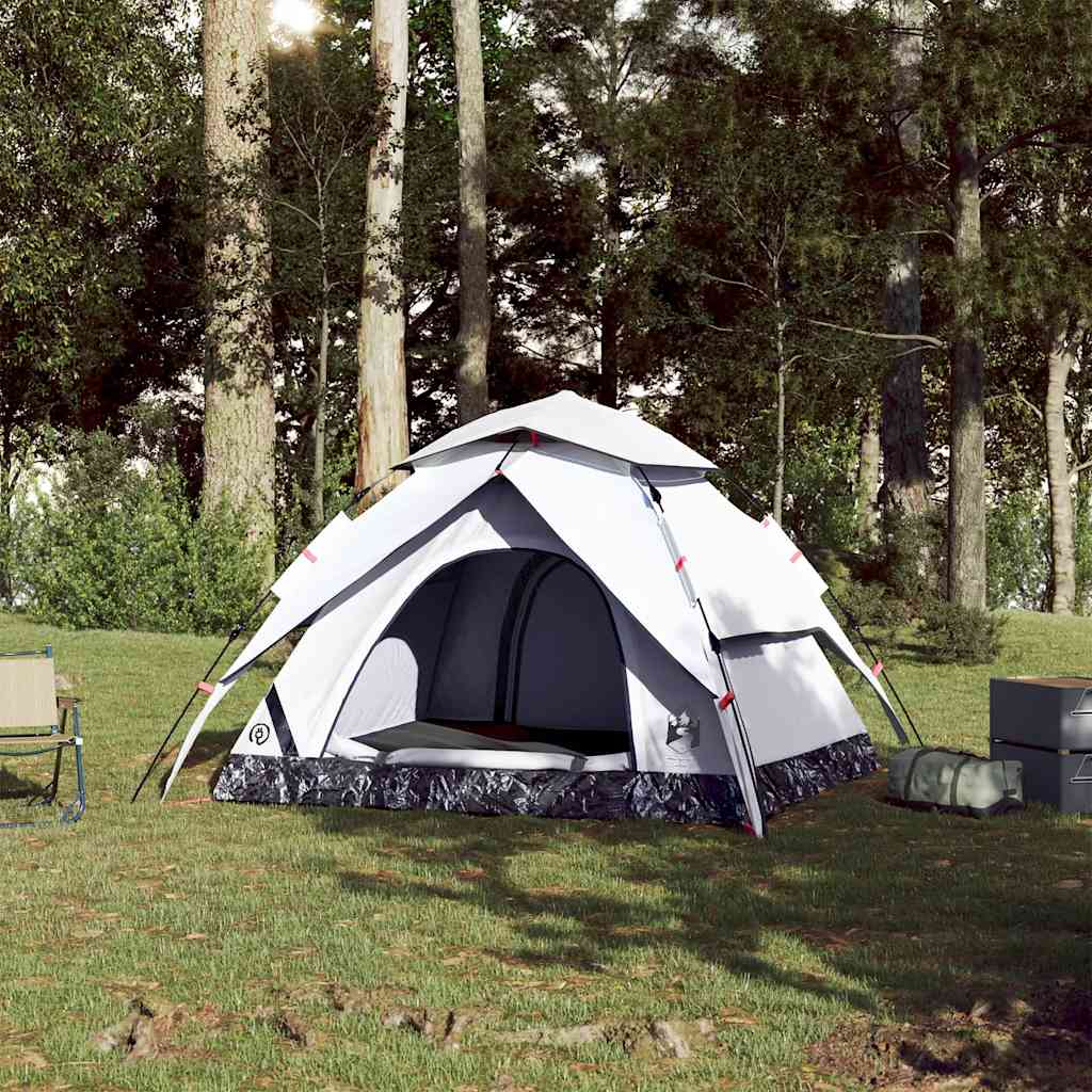 Tenda campismo cúpula 3 pessoas opaca libertação rápida branco