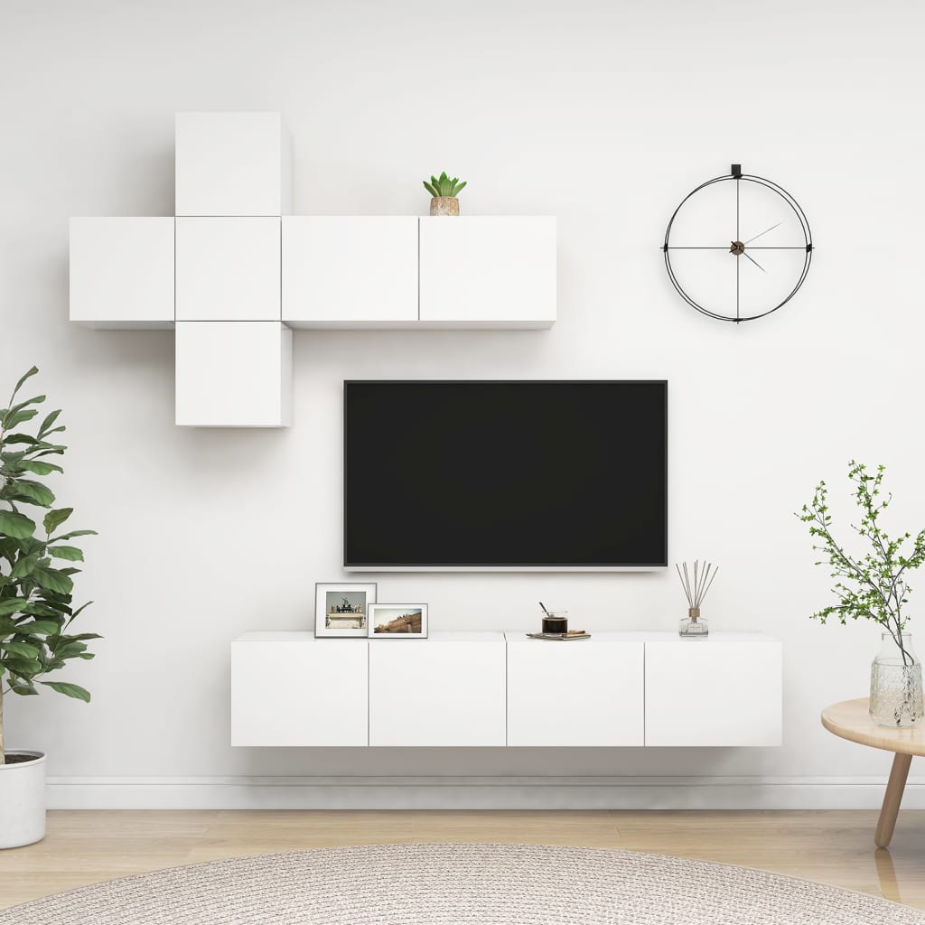 7 Pcs conjunto de móveis de TV contraplacado branco
