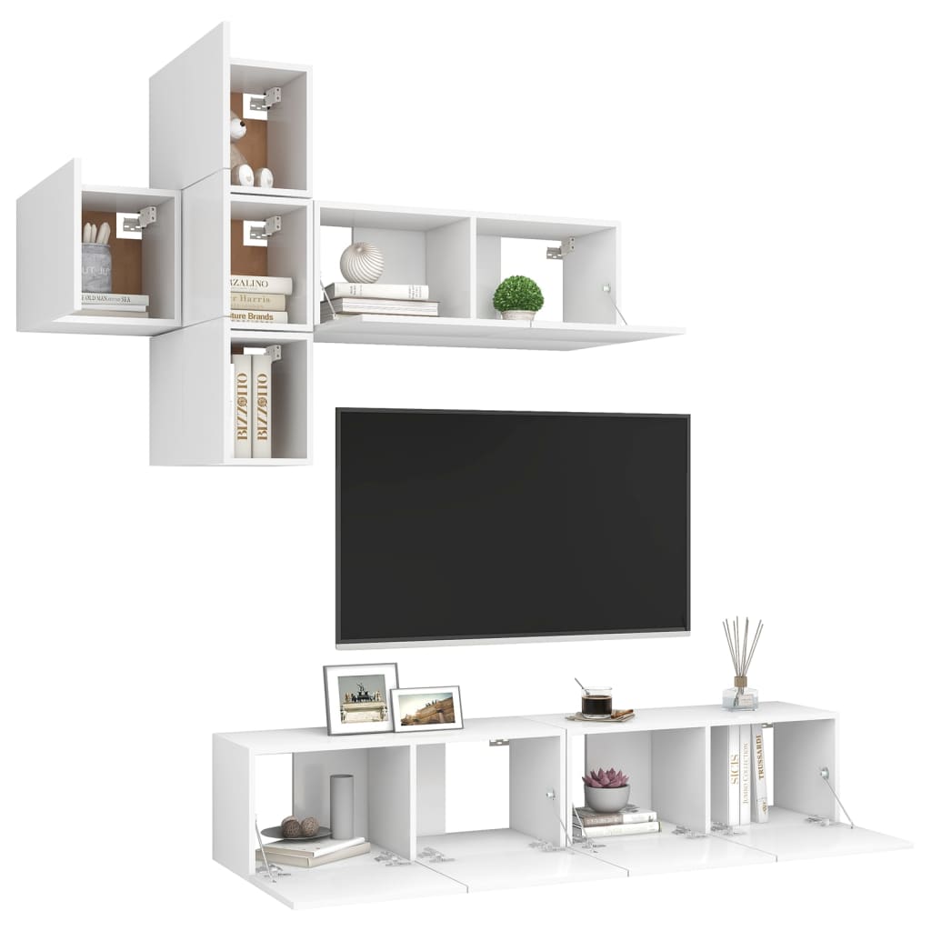 7 Pcs conjunto de móveis de TV contraplacado branco