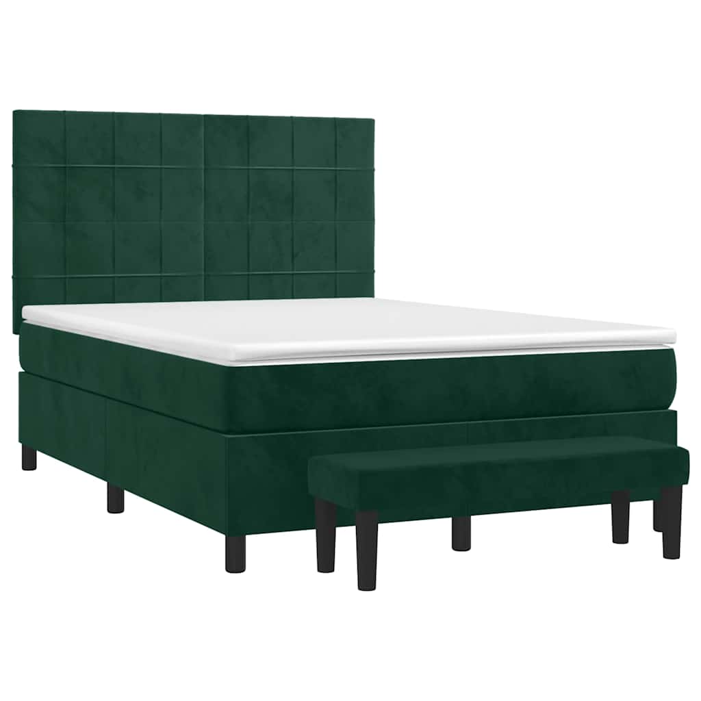 Cama com molas/colchão 140x200 cm veludo verde-escuro
