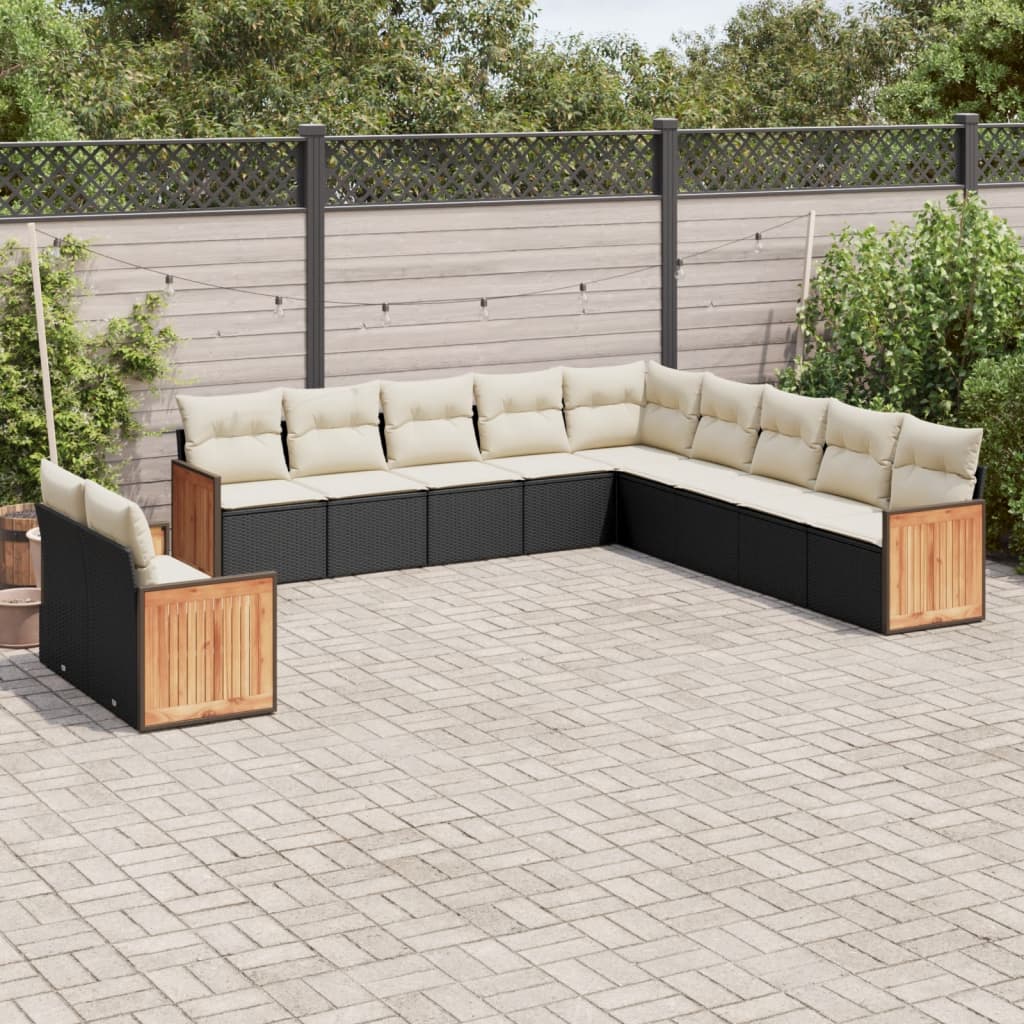 11 Pcs conjunto sofás de jardim c/ almofadões vime PE preto