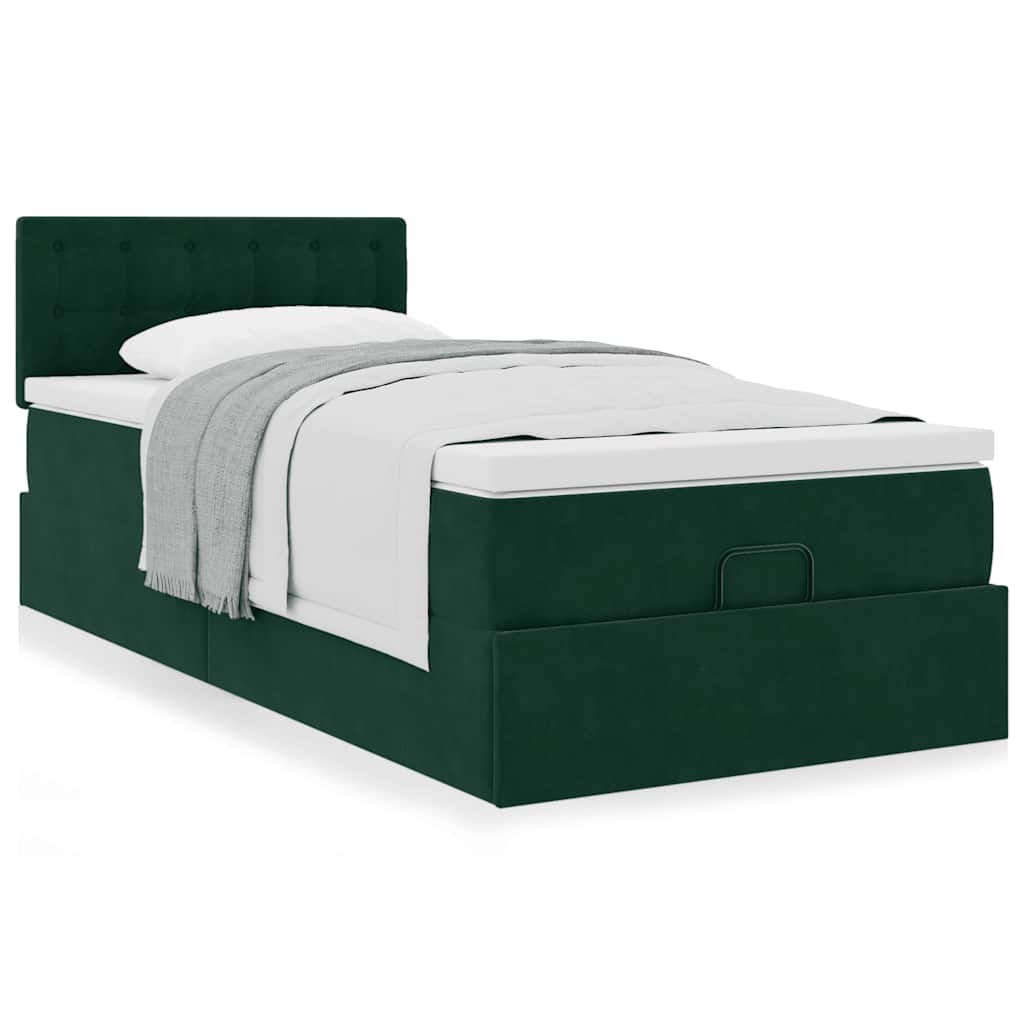 Estrutura cama otomana colchão 80x200 cm veludo verde escuro