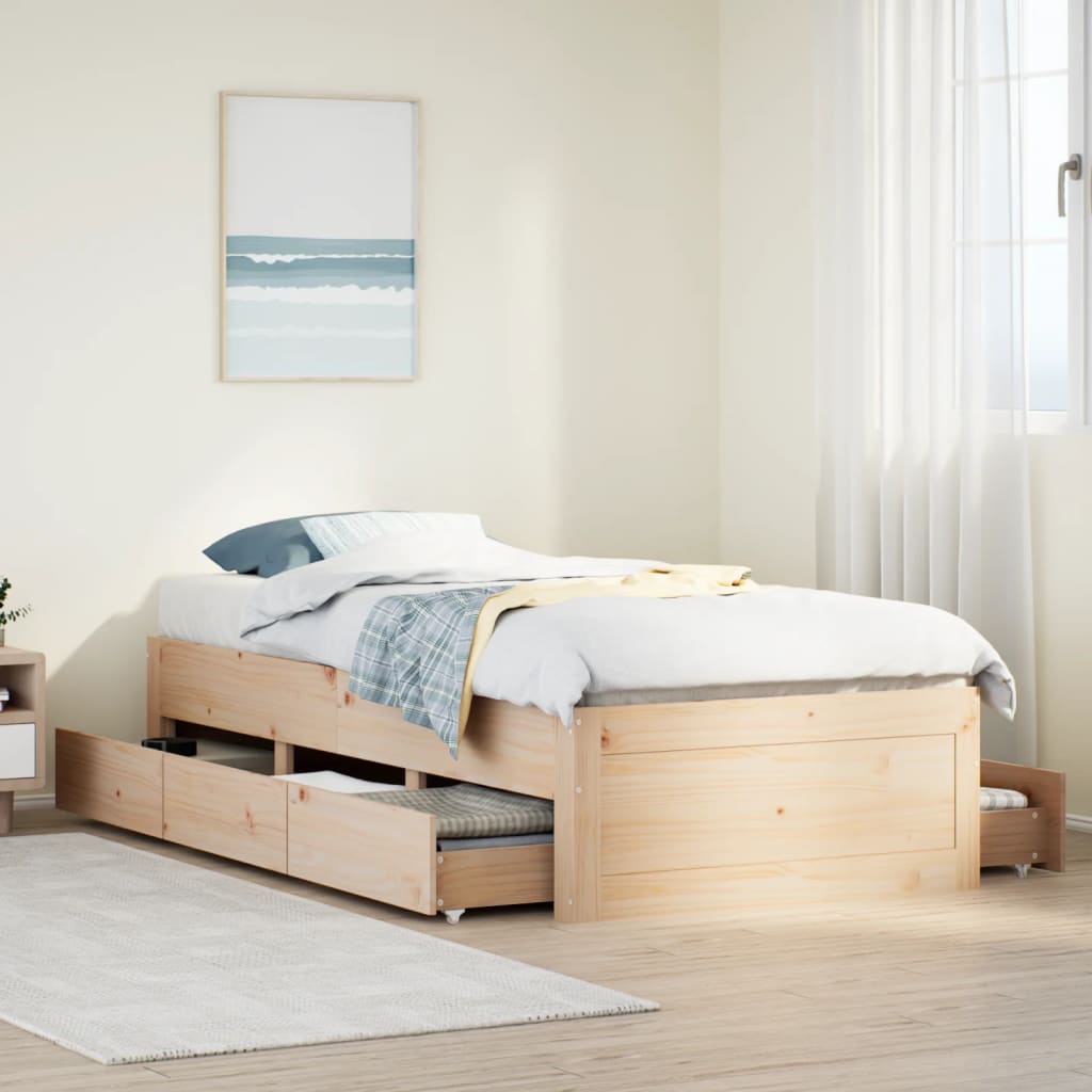 Cama sem colchão com gavetas 75x190 cm madeira de pinho maciça