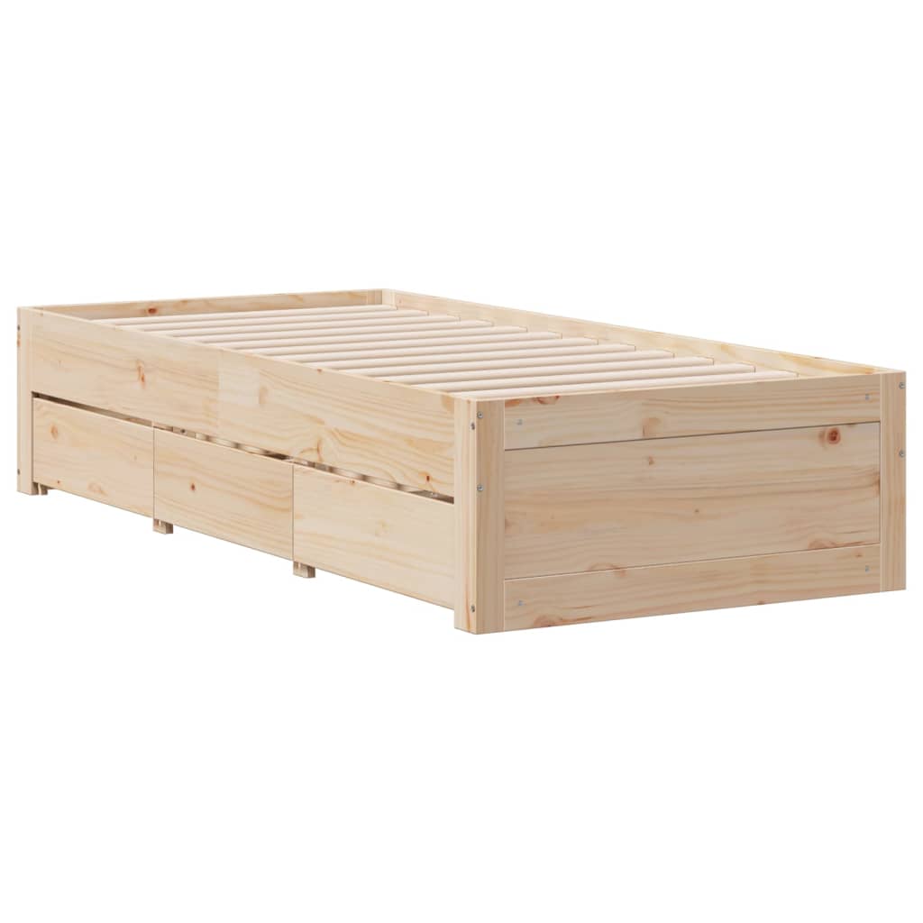 Cama sem colchão com gavetas 75x190 cm madeira de pinho maciça