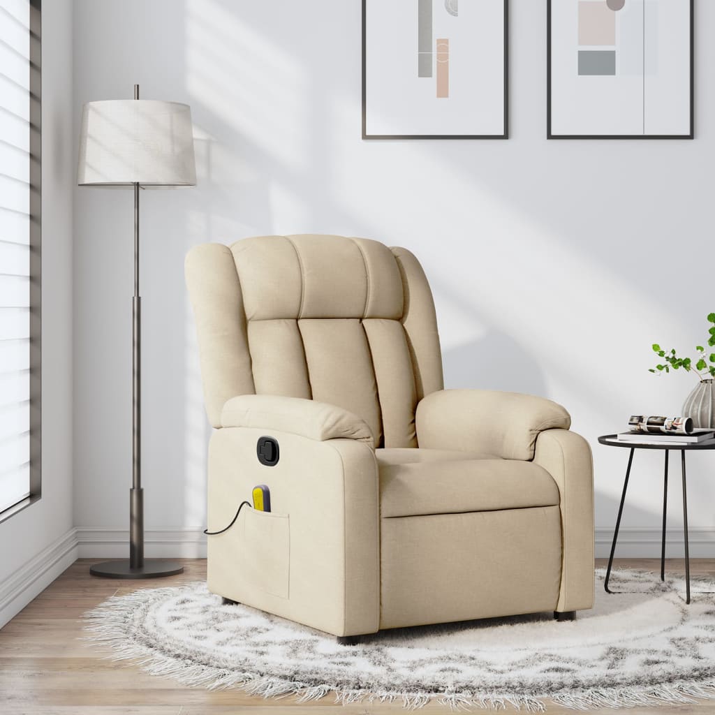 Poltrona de massagem reclinável em tecido creme