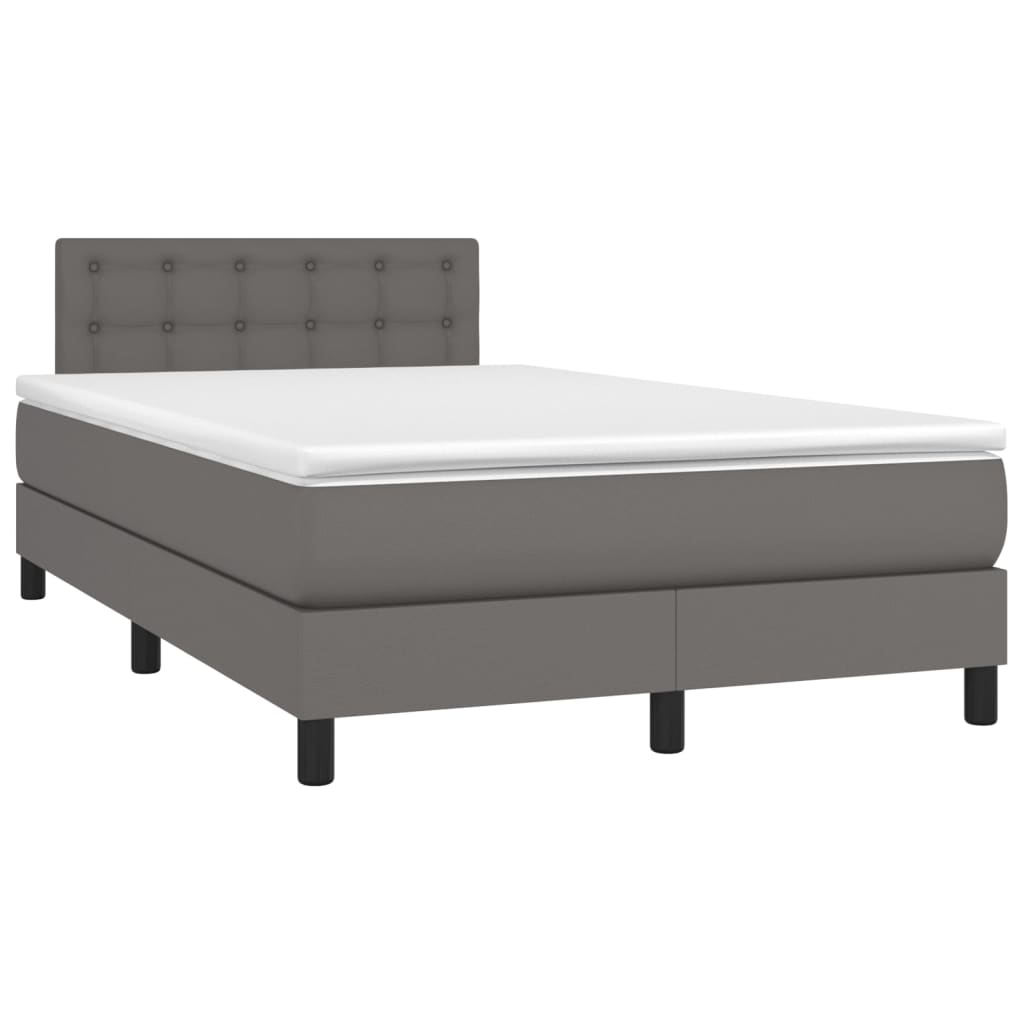 Cama box spring c/ colchão/LED 120x200cm couro artificial cinza