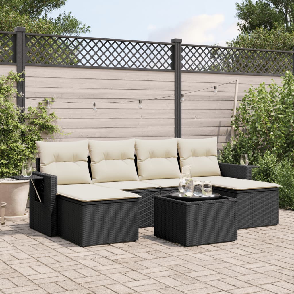 7 Pcs conjunto de sofás p/ jardim c/ almofadões vime PE preto