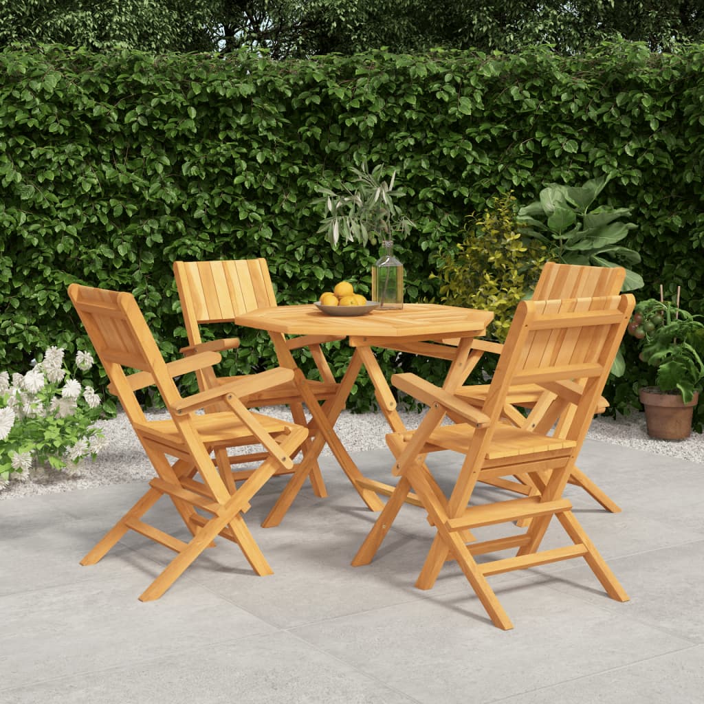 5 Pcs conjunto de jantar p/ jardim madeira de teca maciça