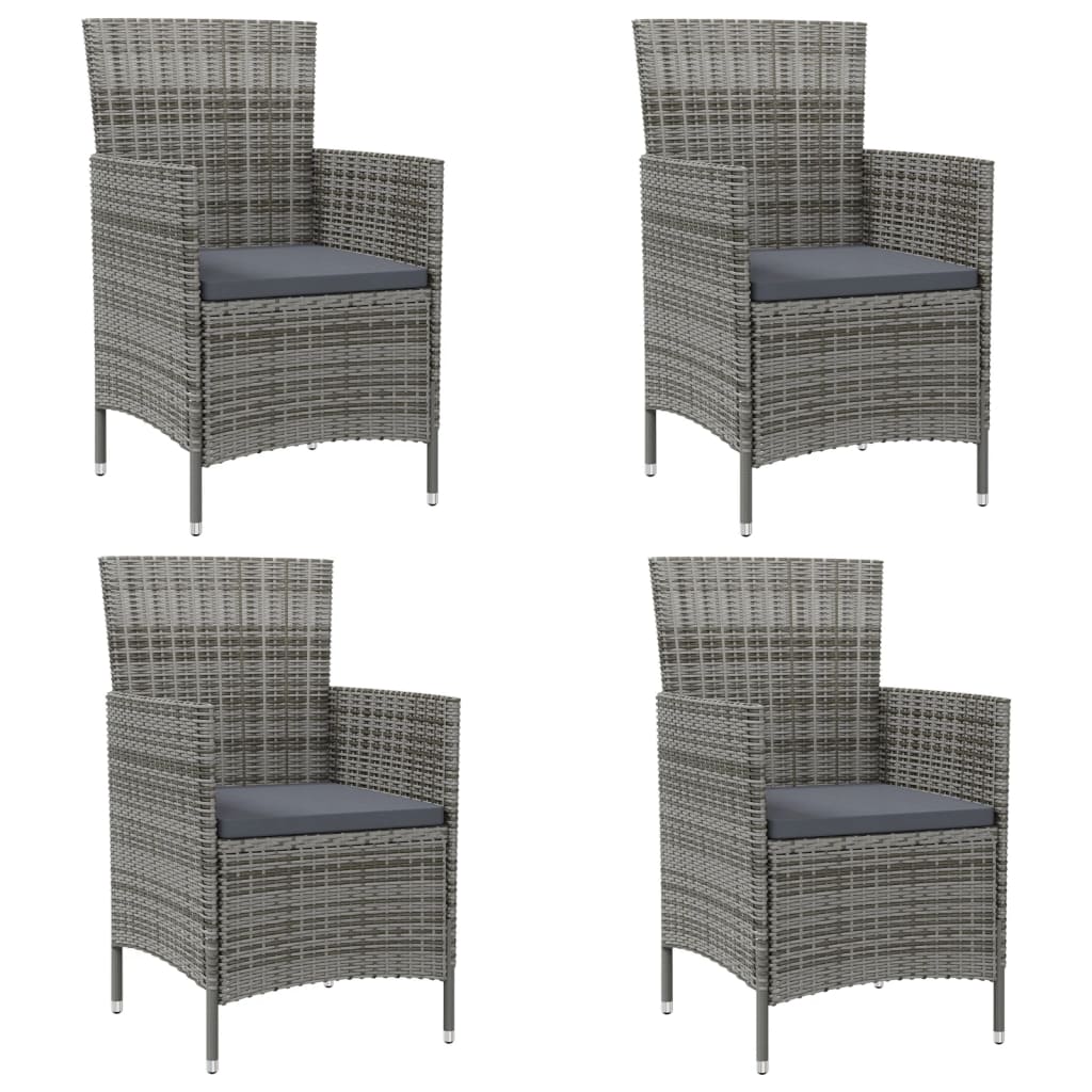 Cadeiras de jardim c/ almofadões 4 pcs vime PE cinzento