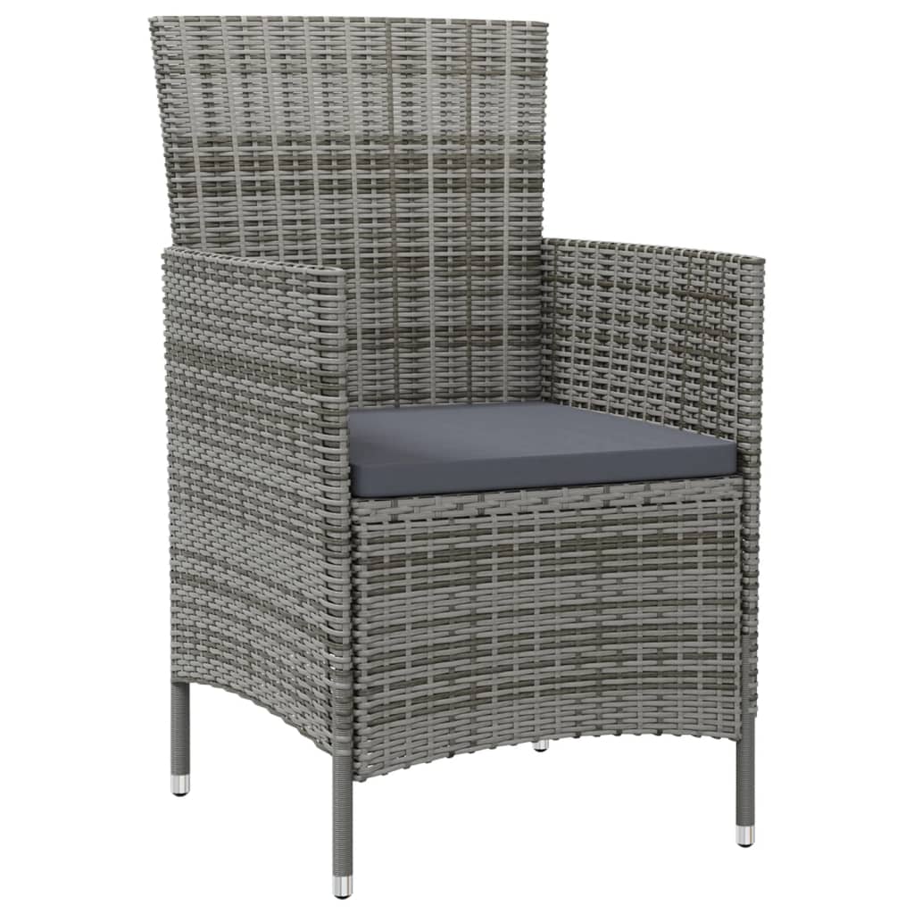 Cadeiras de jardim c/ almofadões 4 pcs vime PE cinzento