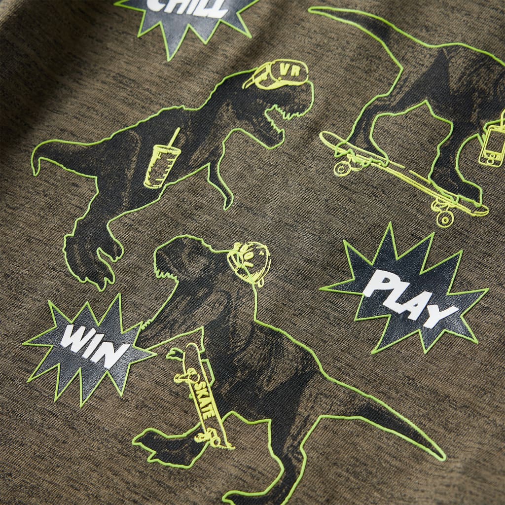 T-shirt de manga comprida para criança caqui-escuro mesclado 128