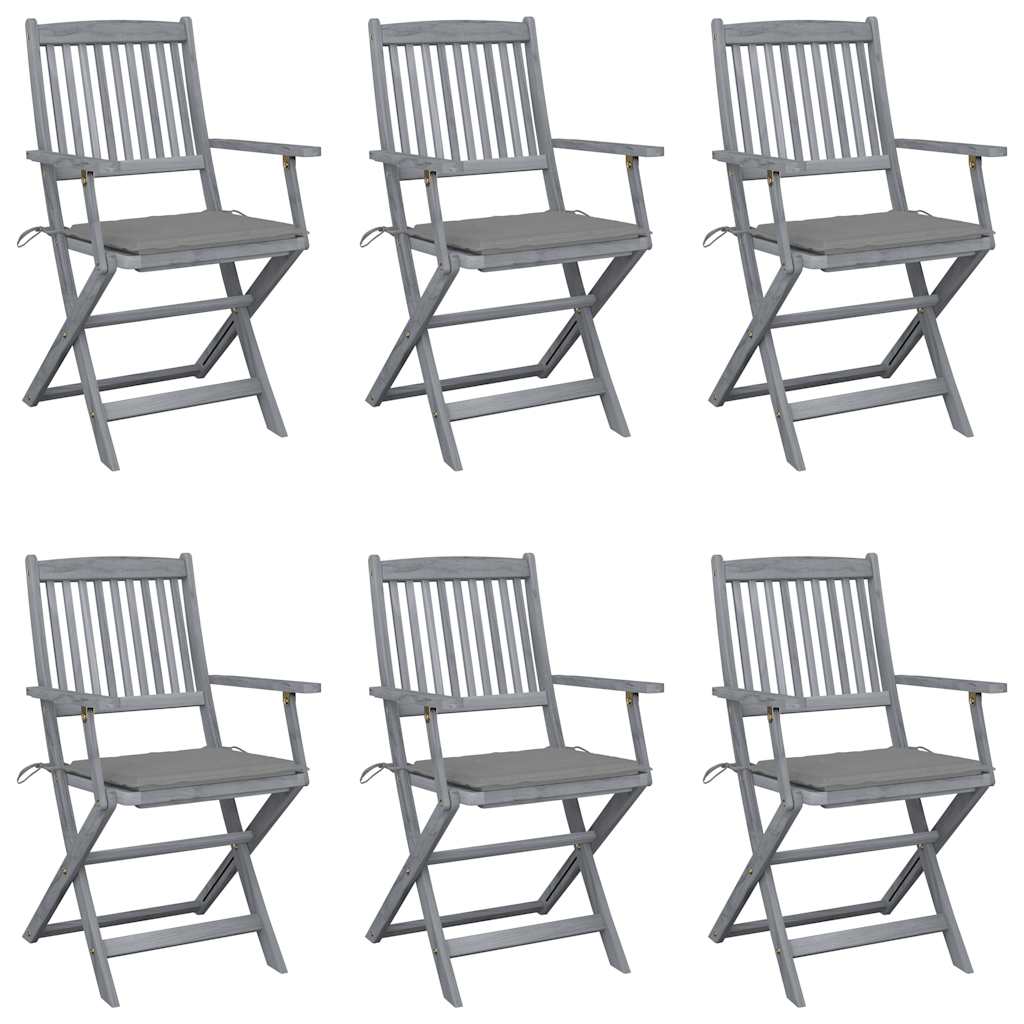 Cadeiras exterior dobráveis c/ almofadões 6 pcs acácia maciça