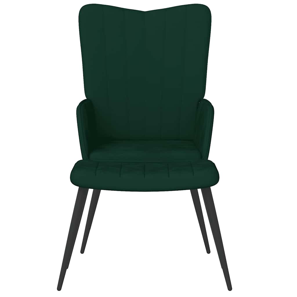 Cadeira de descanso com banco veludo verde-escuro