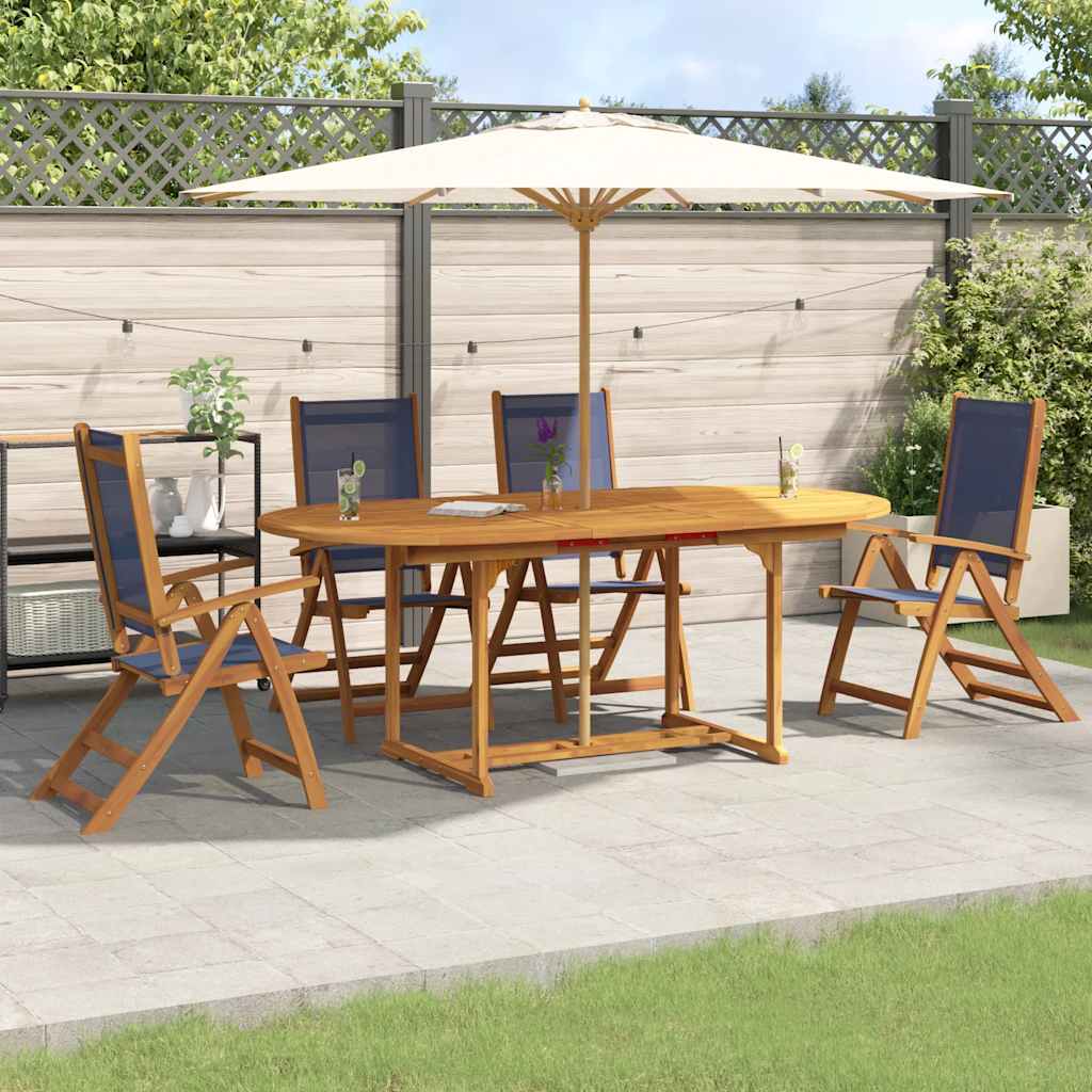 5 Pcs conjunto de jantar para jardim acácia maciça e textilene