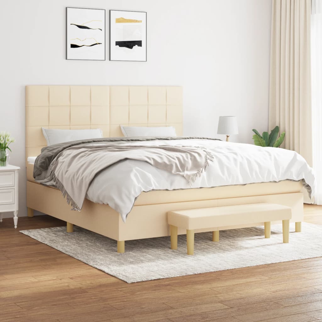 Cama com molas/colchão 160x200 cm tecido cor creme
