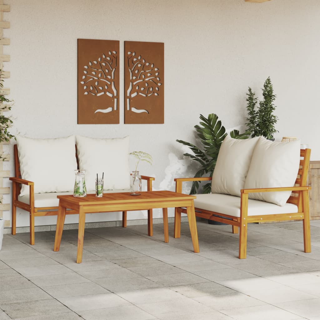 3 Pcs conjunto lounge de jardim c/ almofadões acácia maciça