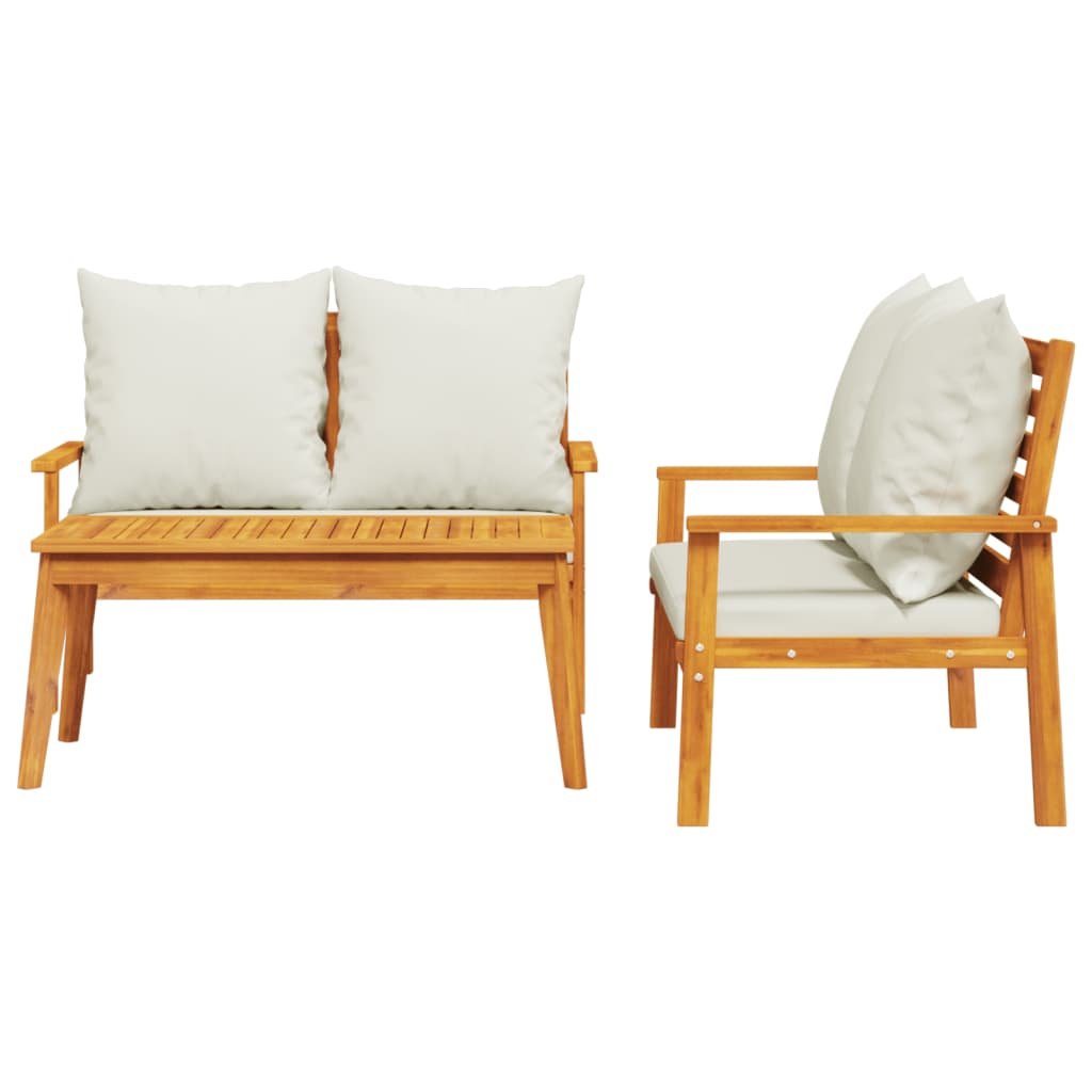 3 Pcs conjunto lounge de jardim c/ almofadões acácia maciça