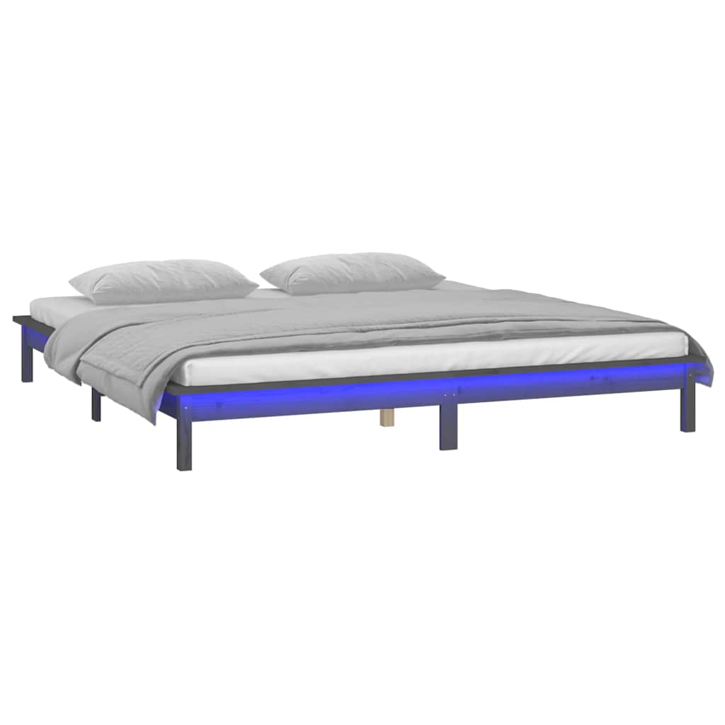 Estrutura cama c/ LED pequena casal 120x190 cm pinho cinza