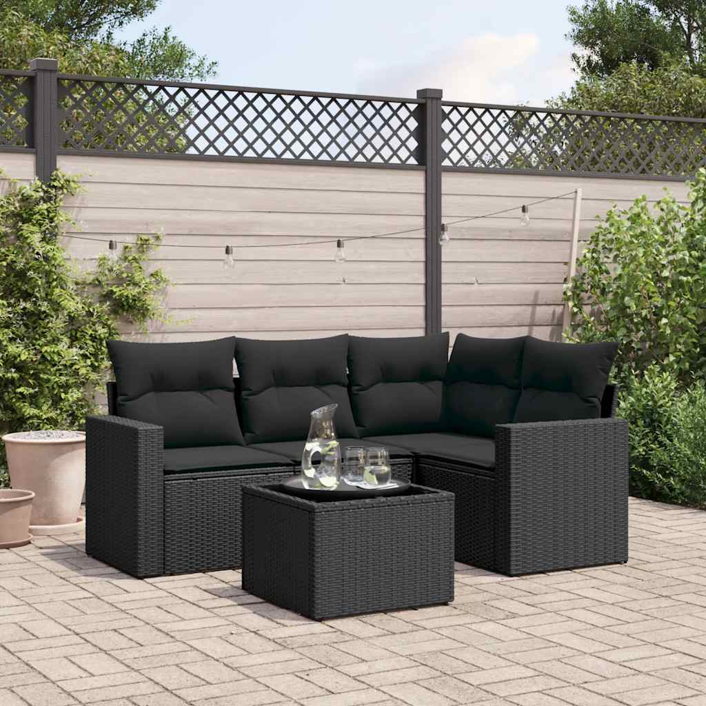 5 Pcs conjunto sofás de jardim com almofadões vime PE preto