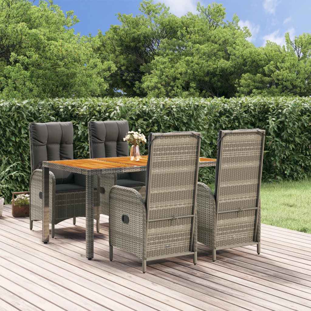 5 Pcs conjunto de jantar p/ jardim c/ almofadões vime PE cinza
