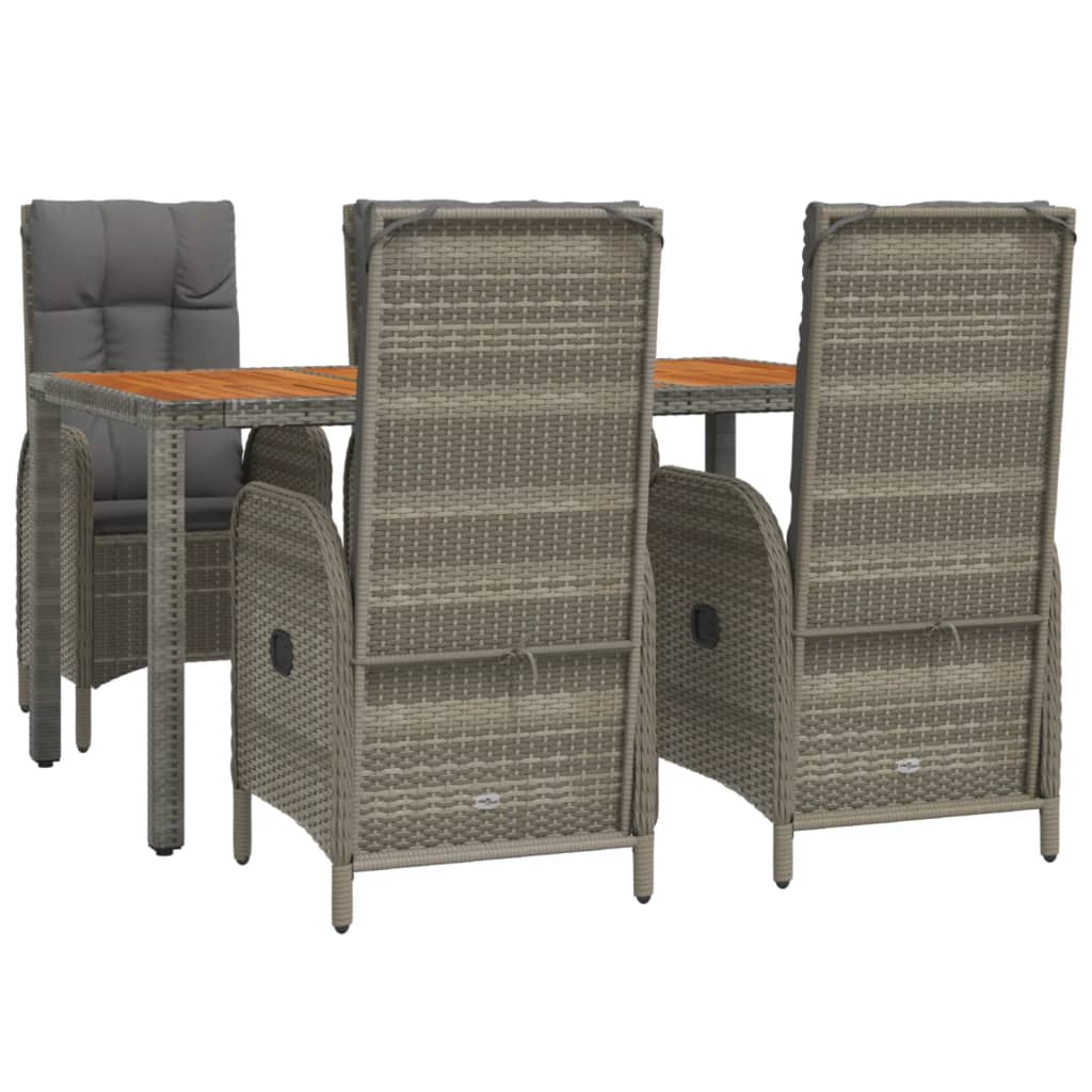 5 Pcs conjunto de jantar p/ jardim c/ almofadões vime PE cinza