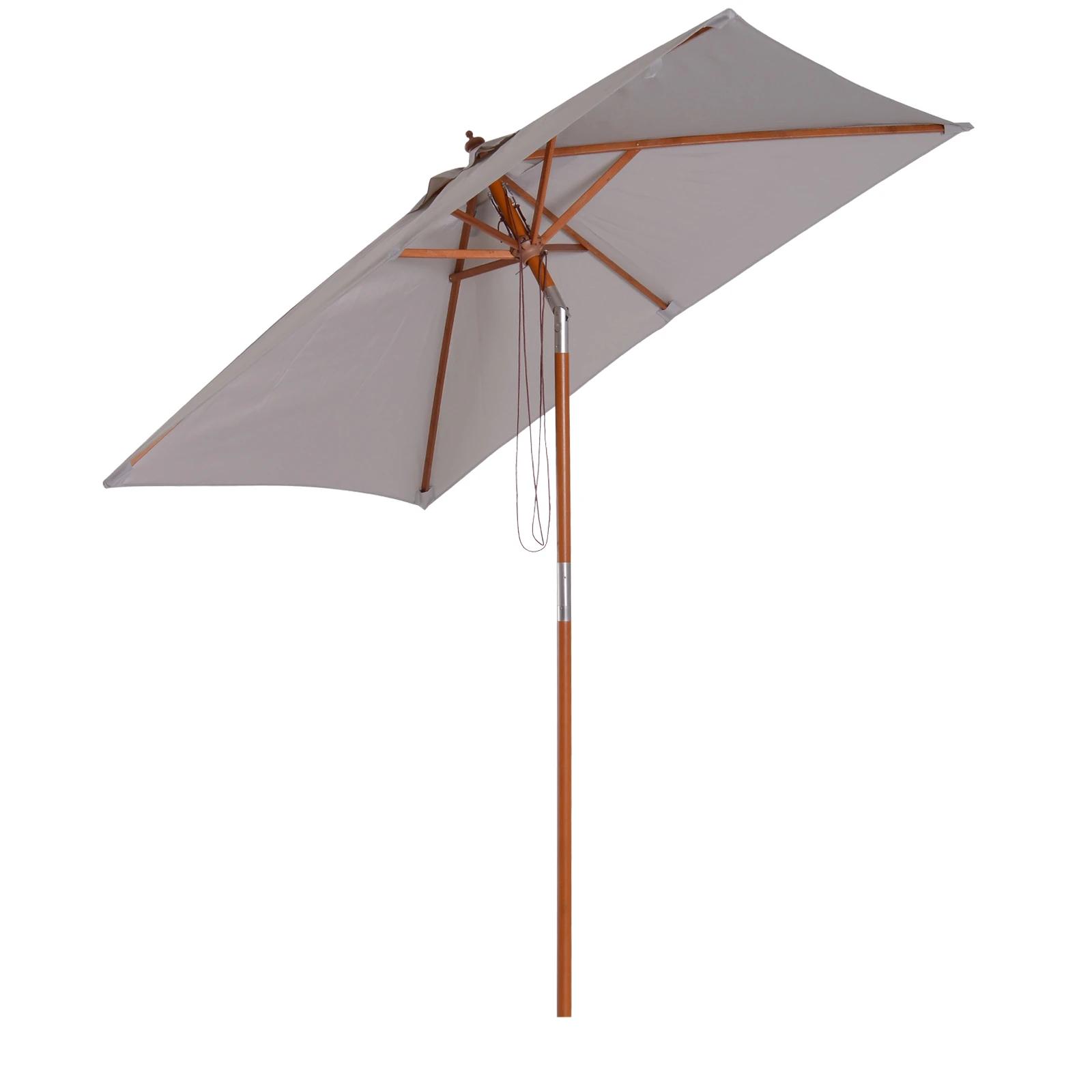 Chapéu de sol de jardim 200x150x230cm chapéu de sol retangular inclinável com polia duplo teto e mastro desmontável de madeira para terraço pátio cinza