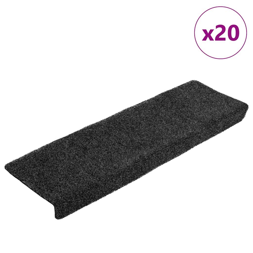 Tapetes de escada autoadesivos 20 peças 65x21x4 cm cinzento escuro com borda retangular