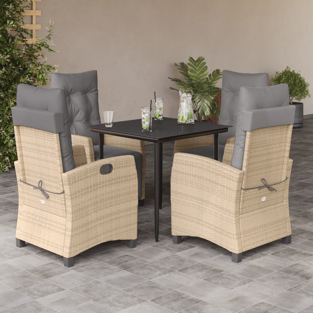 5Pcs conj. jantar jardim c/ almofadões vime PE bege misturado