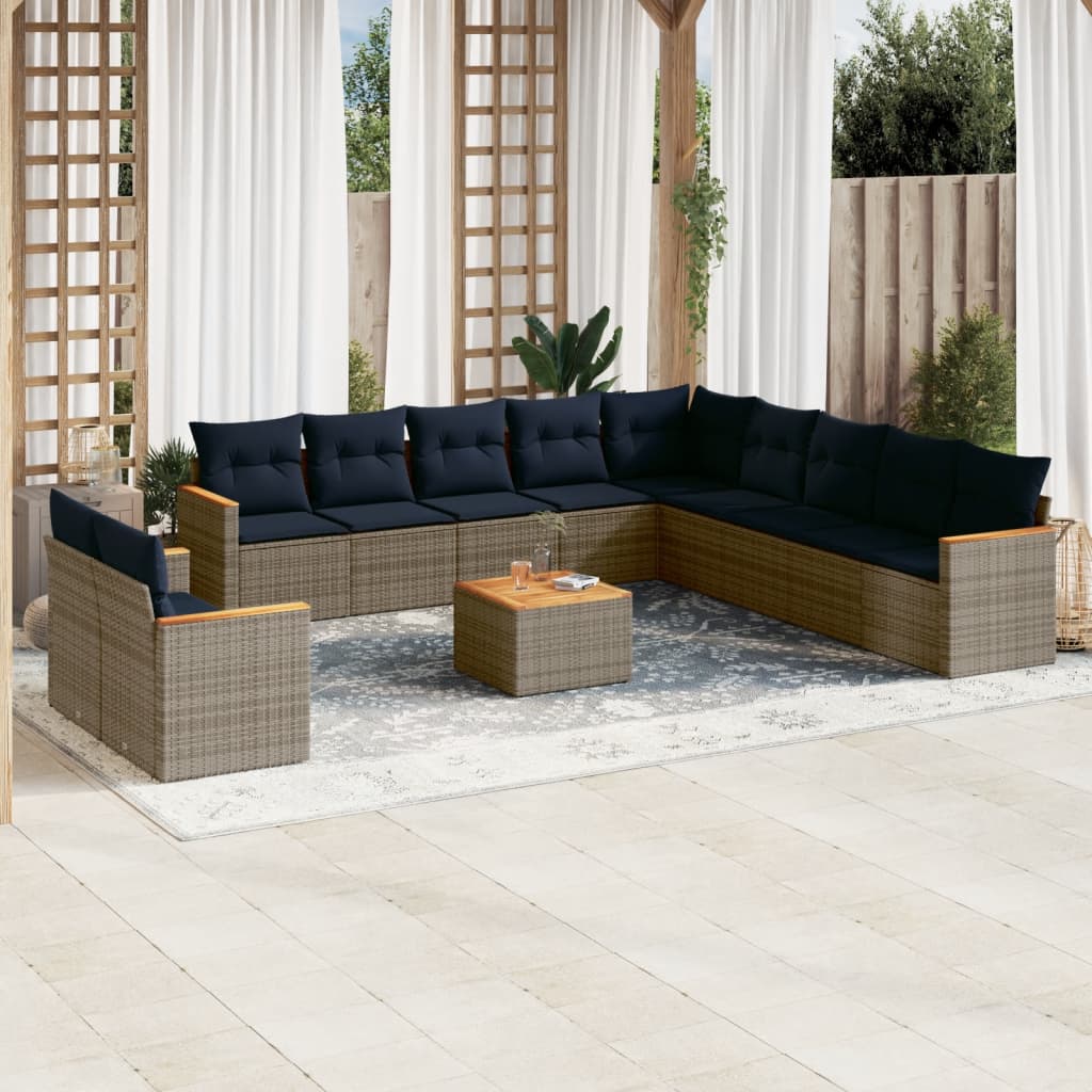 Conjunto de sofá de jardim com 12 peças e almofadas em rattan sintético cinza