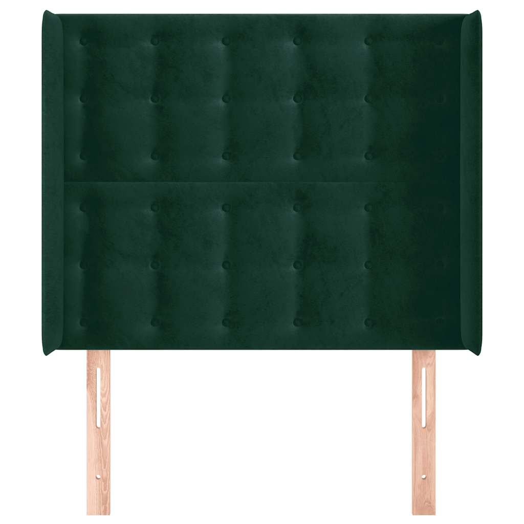 Cabeceira cama c/ abas veludo 103x16x118/128 cm verde-escuro